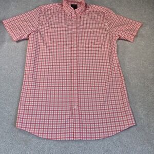 F/X Fusion Men's XLT Shirt Short Sleeve Gingham Plaid Peach White  Button-down